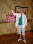 Joy Lynch shows the purse she made at the retreat